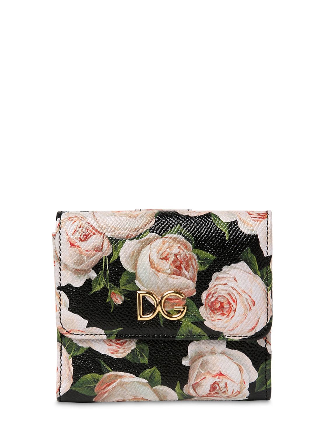 Dolce & Gabbana Floral Print Dauphine Leather Wallet In Black