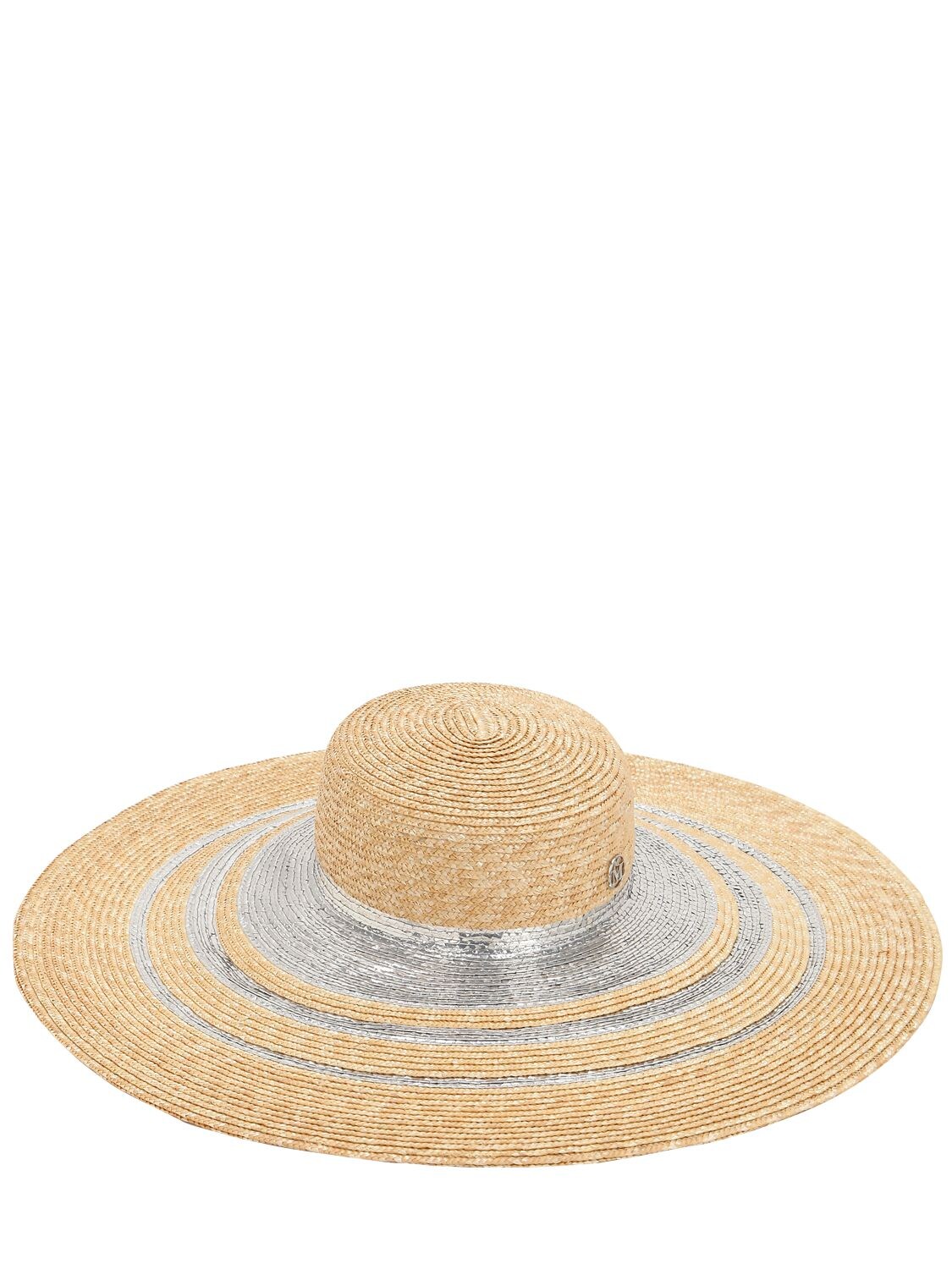 Maison Michel Bianca Lurex Straw Hat In Beige,silver