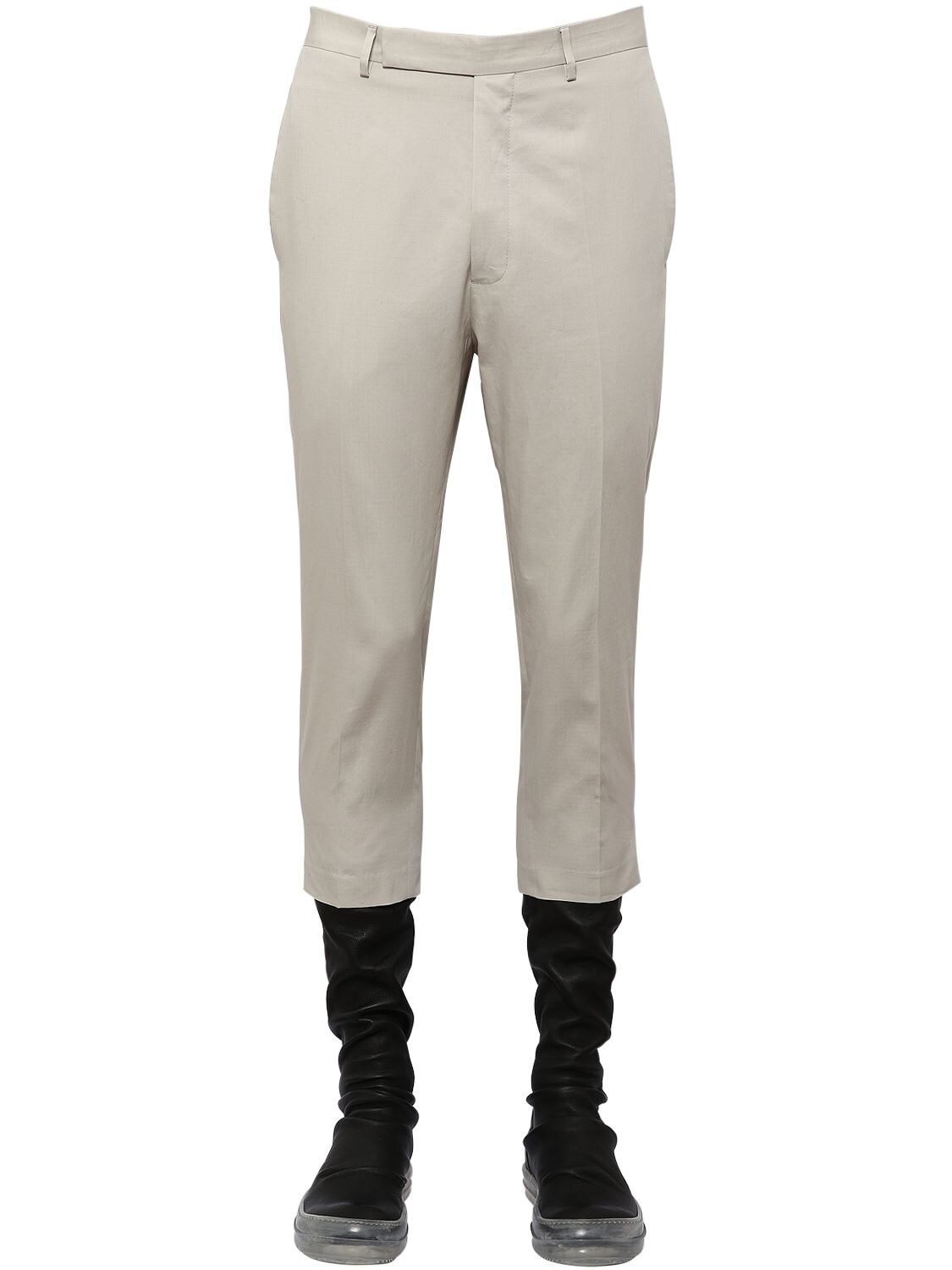 Rick Owens Astaires Cropped Cotton Trousers In Oyster