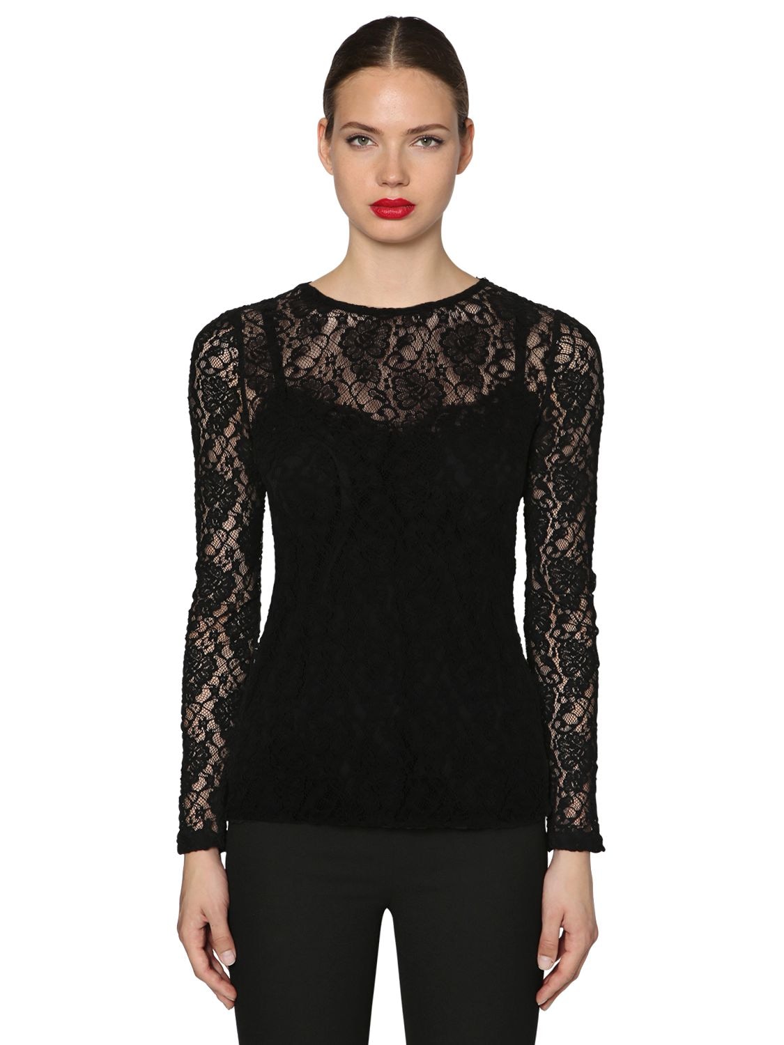 Dolce & Gabbana Stretch Lace Top In Black
