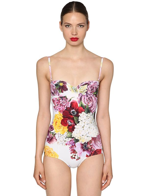 Dolce & Gabbana Floral Print Lycra Bathing Suit In Multicolor