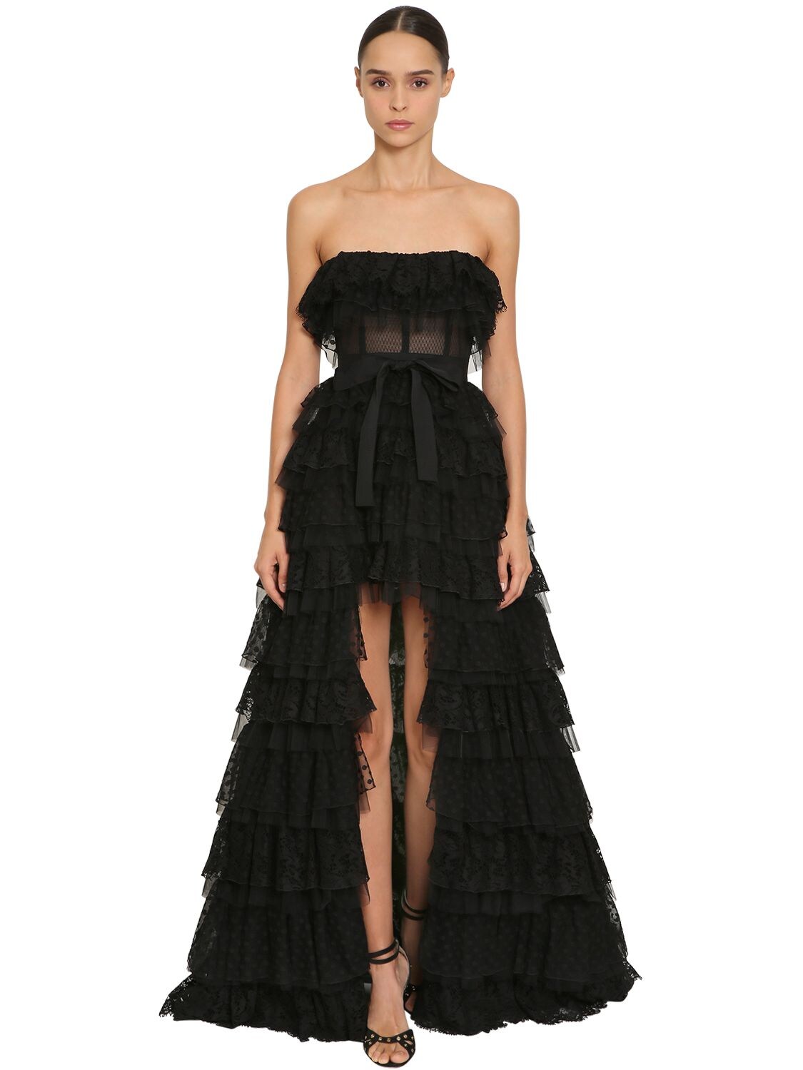 Zuhair Murad Off-the-shoulder Asymmetric Lace Dress In Black | ModeSens