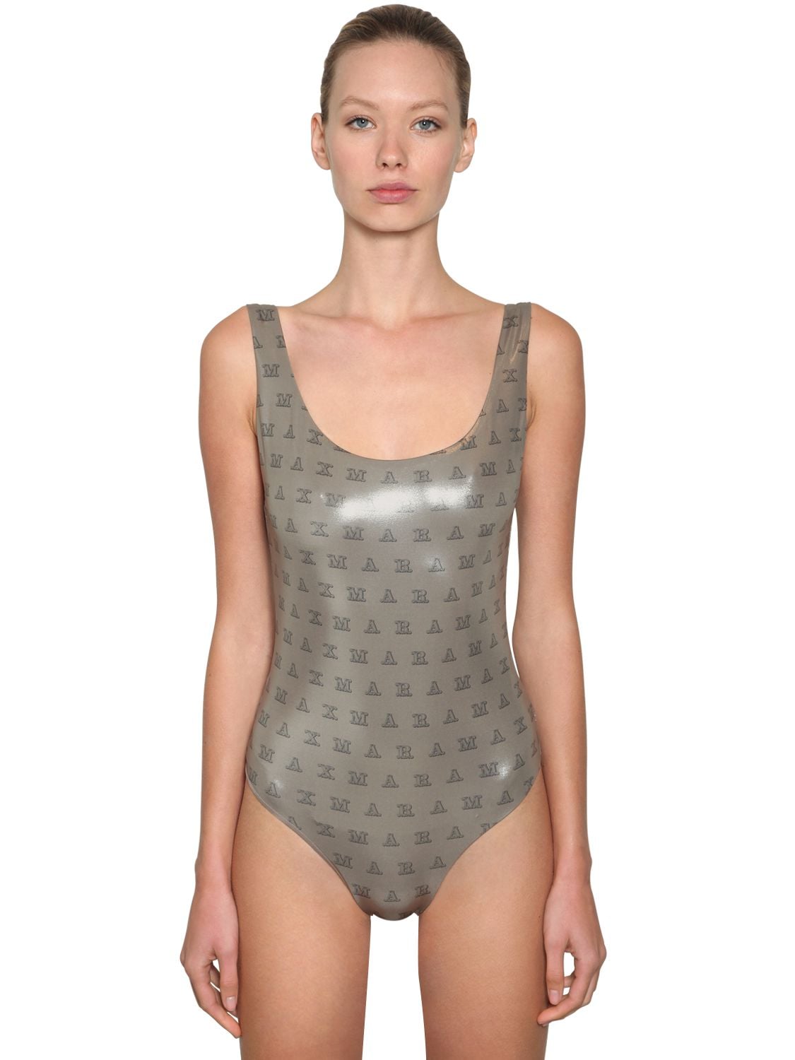 Max Mara Mentino Laminated One Piece Swimsuit In Silver