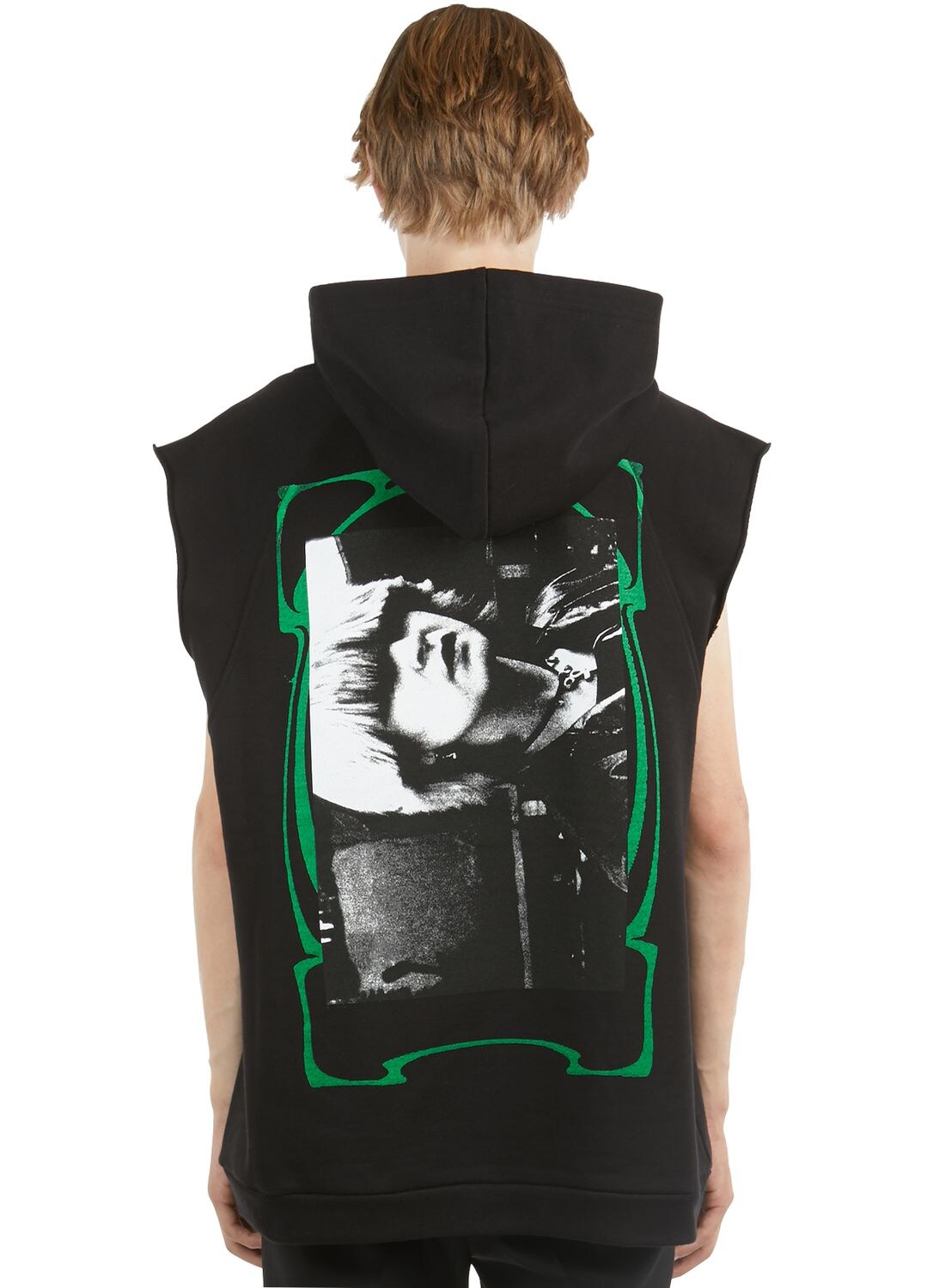 Raf Simons Sleeveless Printed Sweatshirt Hoodie In Black,green