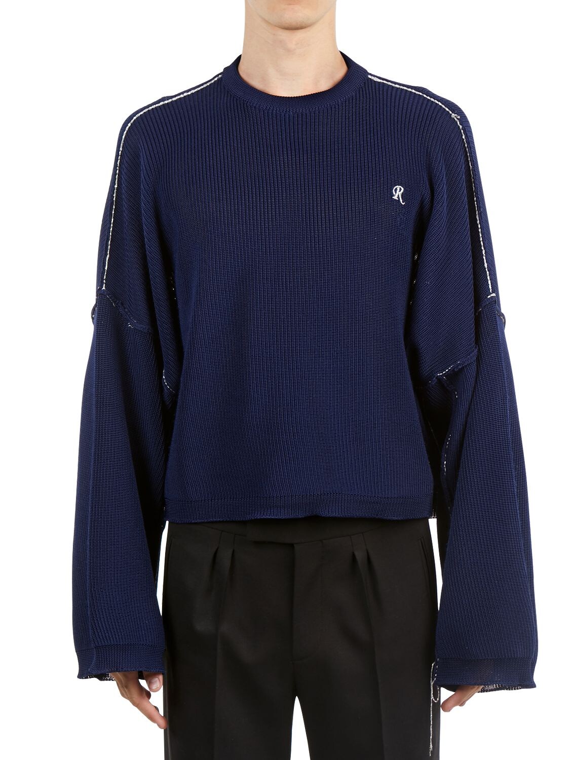 RAF SIMONS EMBROIDERED TECH KNIT CROPPED SWEATER,69ID0W019-MDAWNDK1