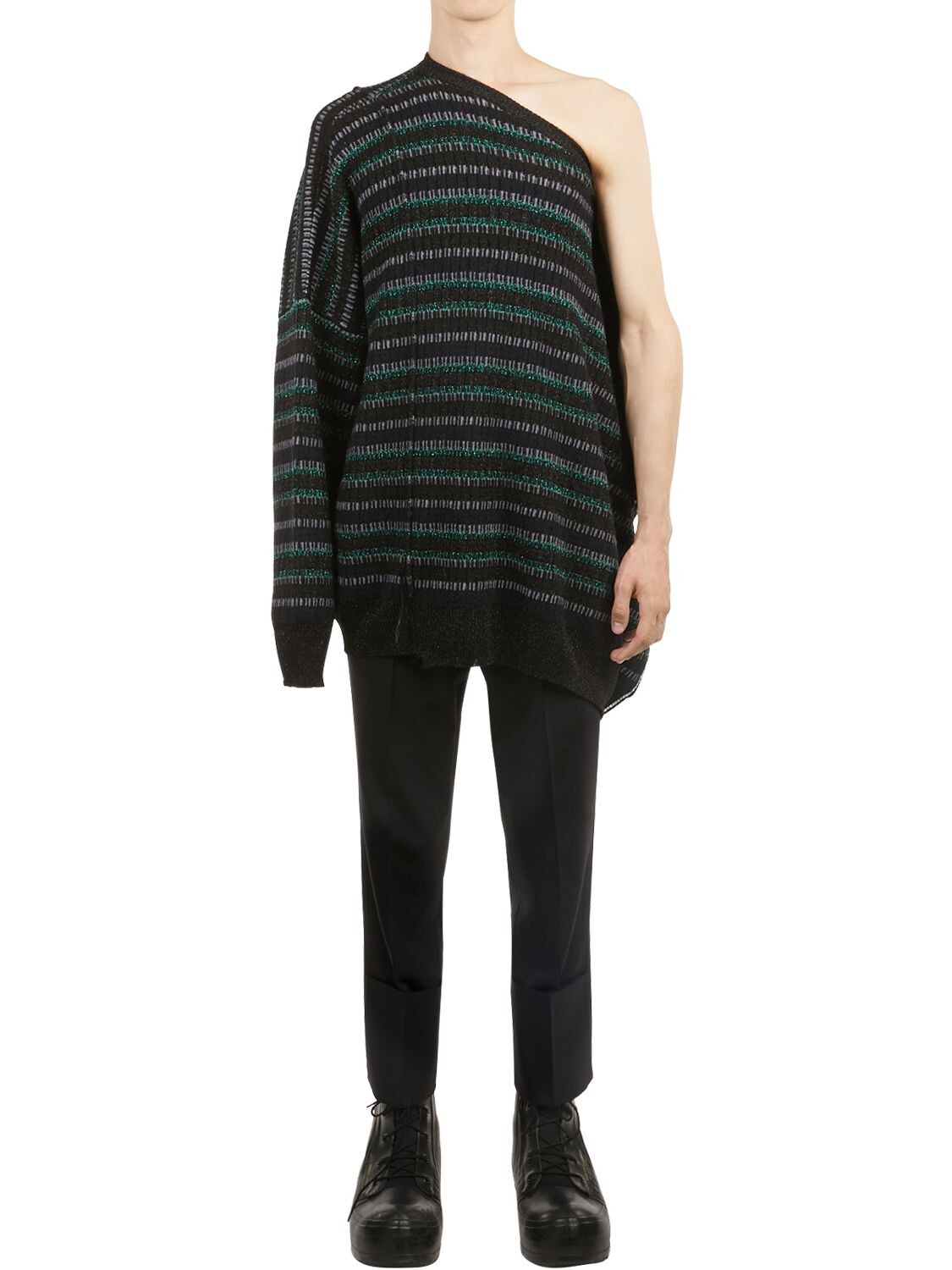 Raf Simons Oversized Asymmetric Jacquard Sweater In Black