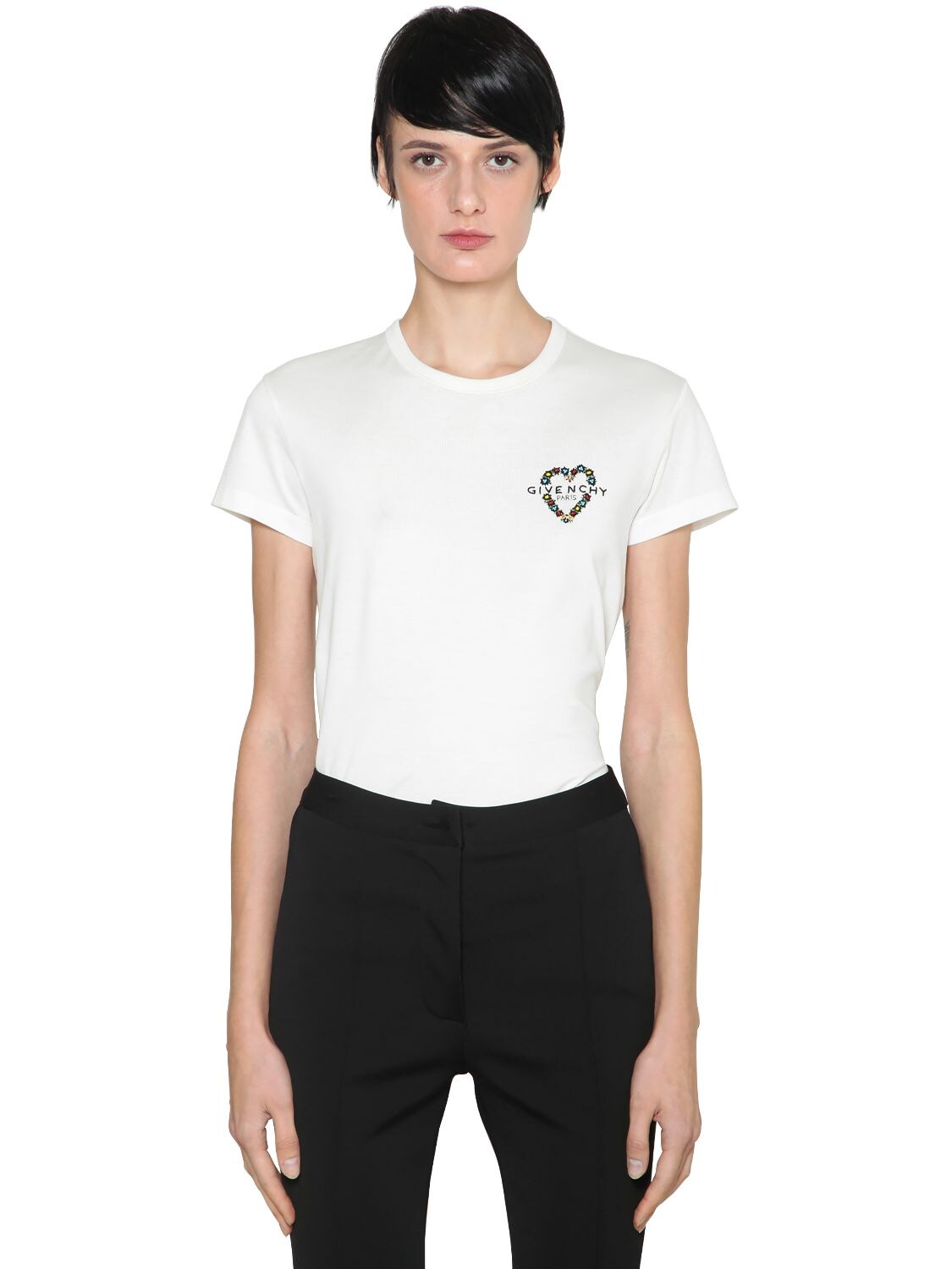 GIVENCHY LOGO EMBROIDERED COTTON JERSEY T-SHIRT,69ID19027-MTAW0