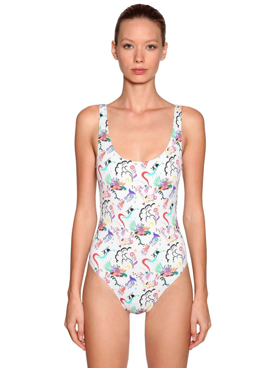 Etro Printed Lycra One Piece Swimsuit In White