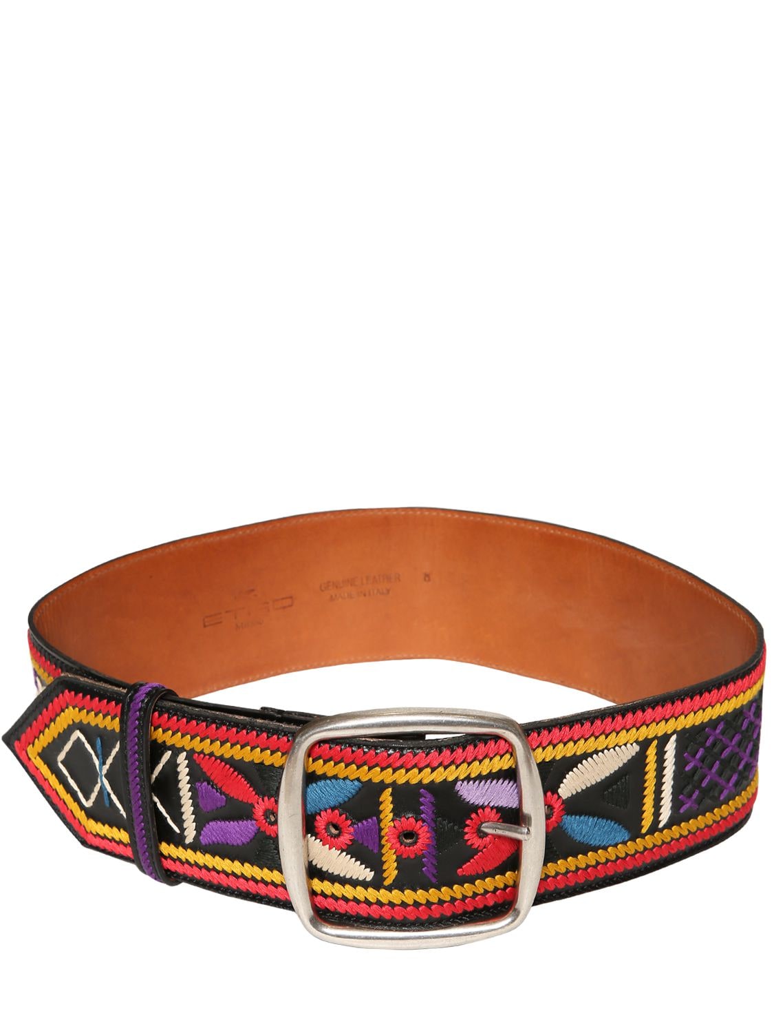 Etro Embroidered Leather Belt In Black