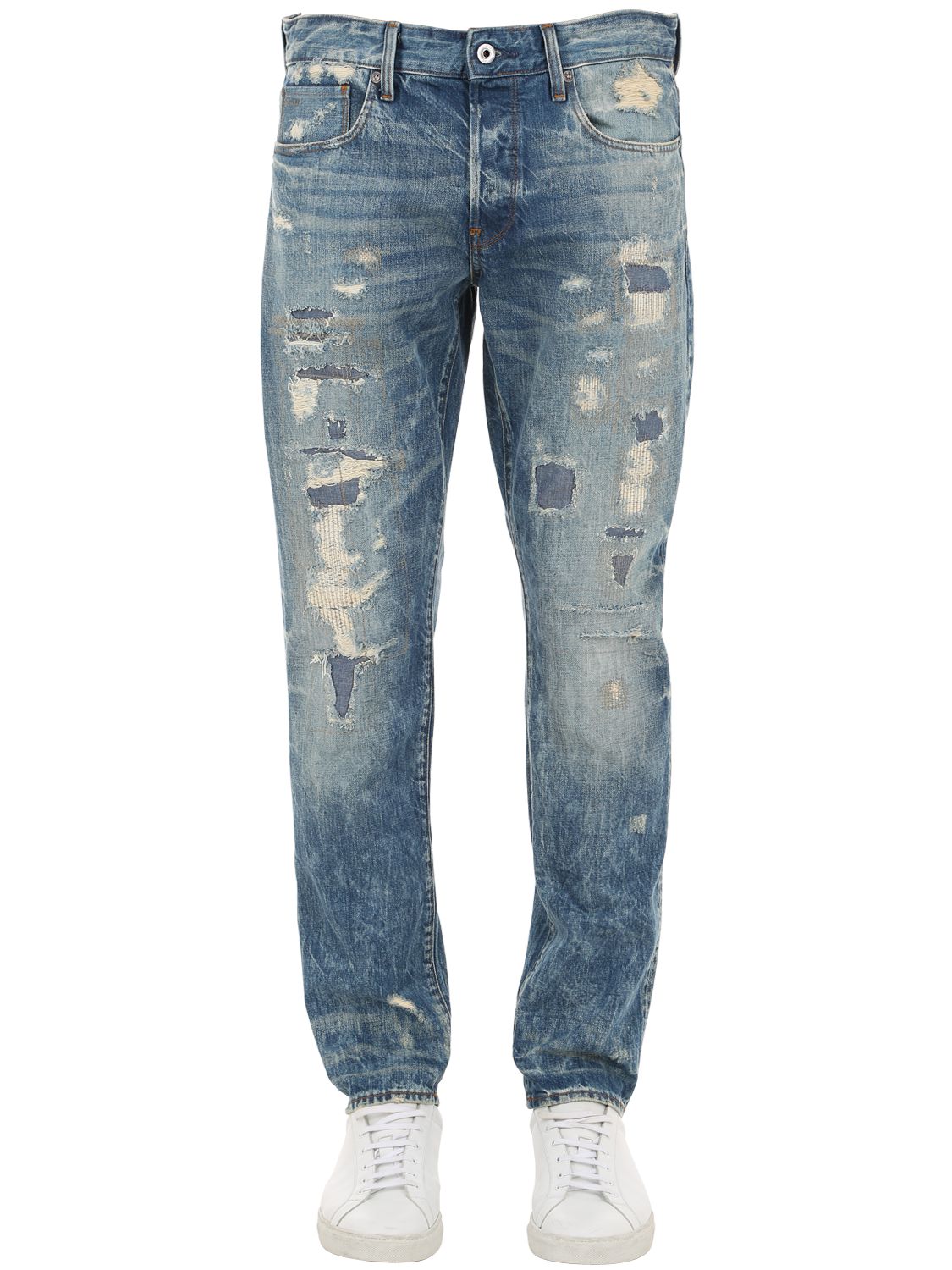G-star 3301 Destroyed Tapered Denim Jeans In Blue Aged
