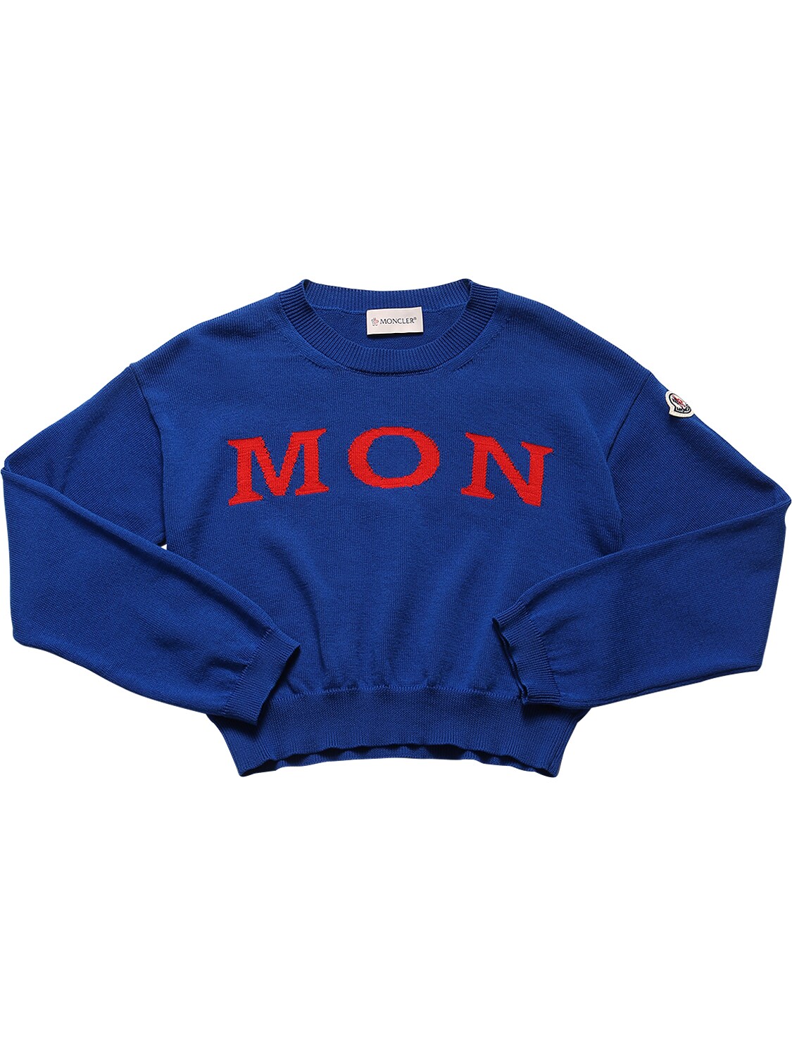 MONCLER LOGO INTARSIA COTTON KNIT SWEATER,69IFGT056-NZY10