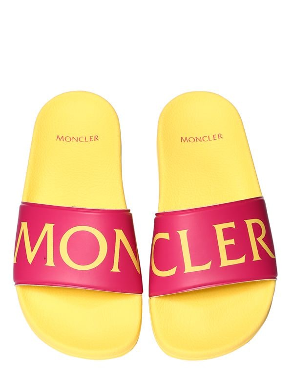 Moncler Kids' Sacha Logo Print Rubber Sandals In Yellow,fuchsia