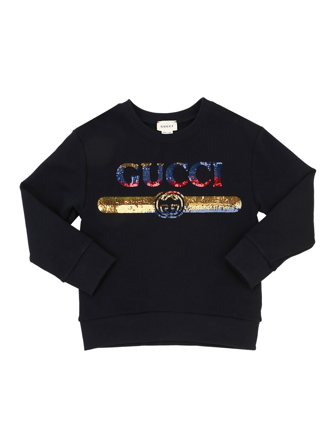 Gucci Kids' Sequined Logo Cotton Sweatshirt In Navy