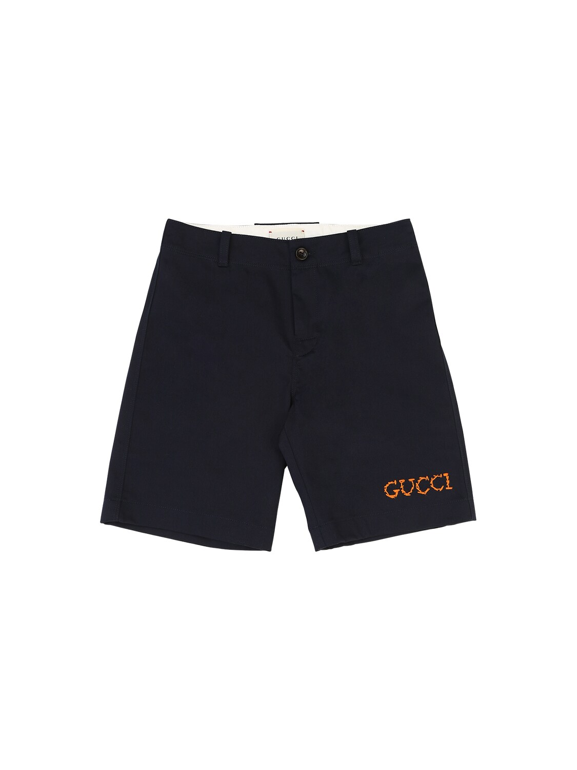 Gucci Kids' Logo Stretch Cotton Gabardine Shorts In Navy