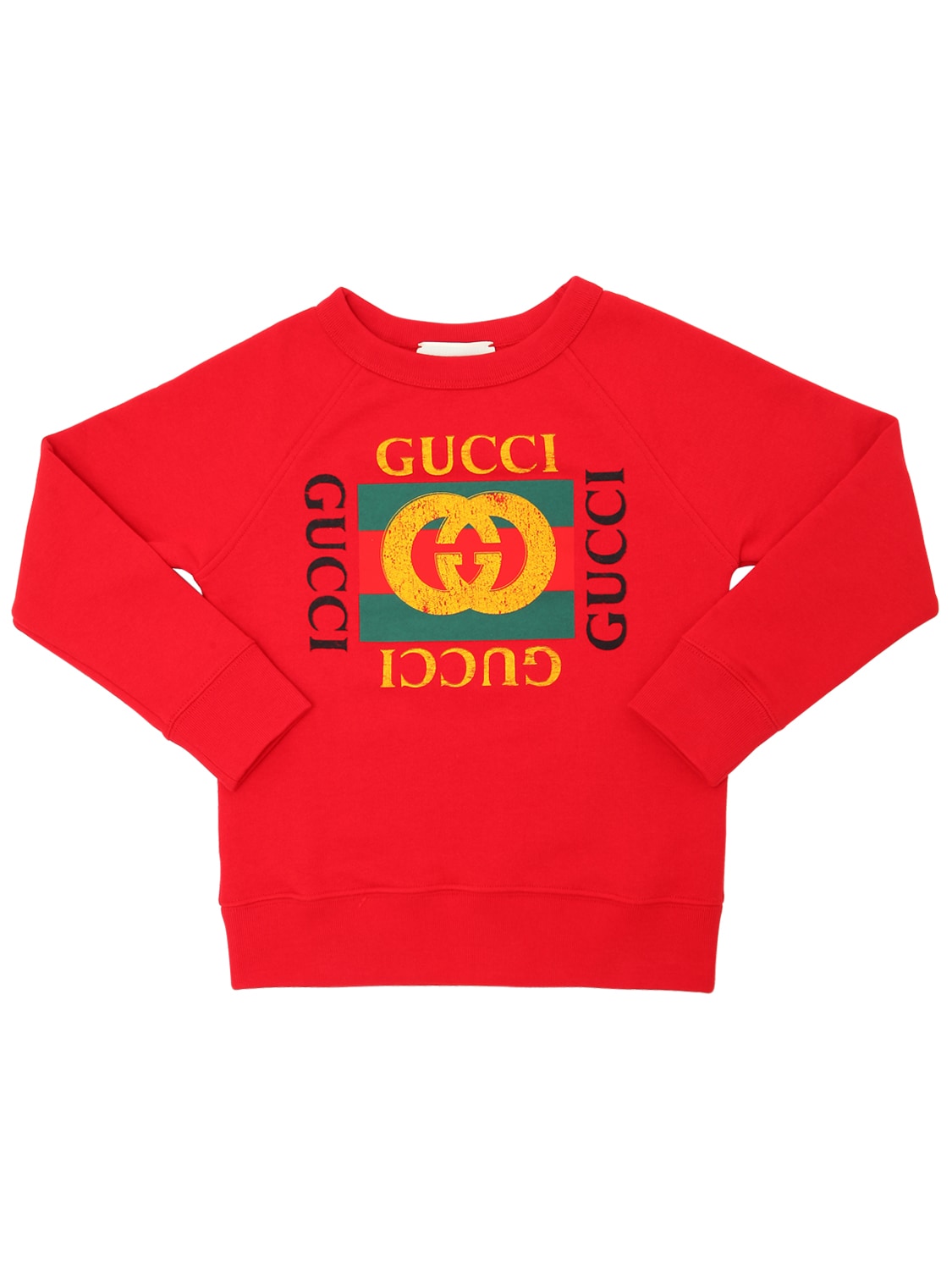 Gucci Kids' Logo Printed Cotton Sweatshirt In Red