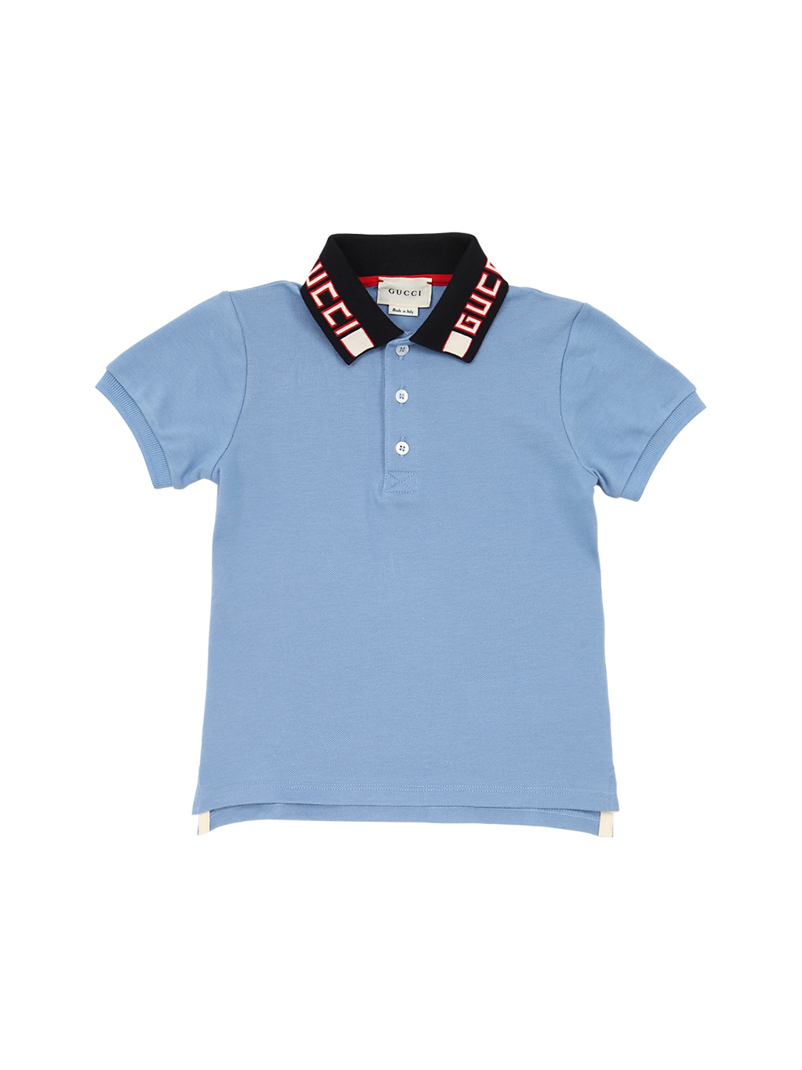 Gucci Kids' Stretch Cotton Piqué Polo Shirt In Light Blue