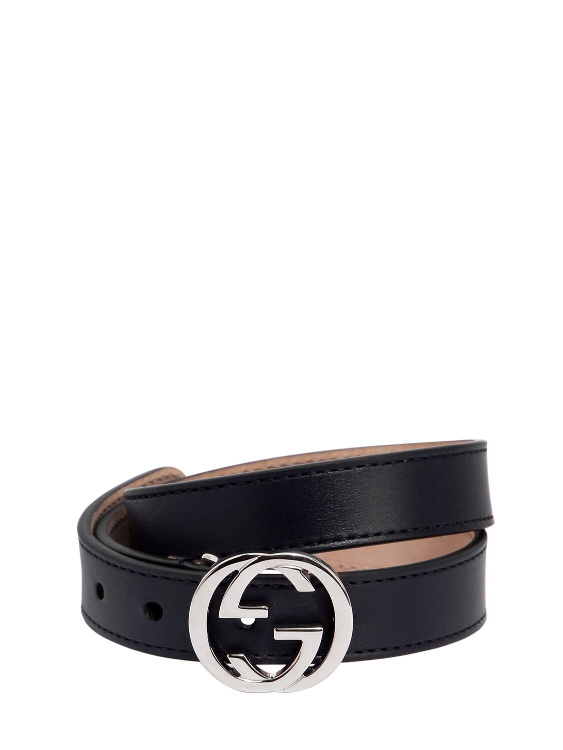 Gucci Kids' Logo Leather Belt In Dark Blue