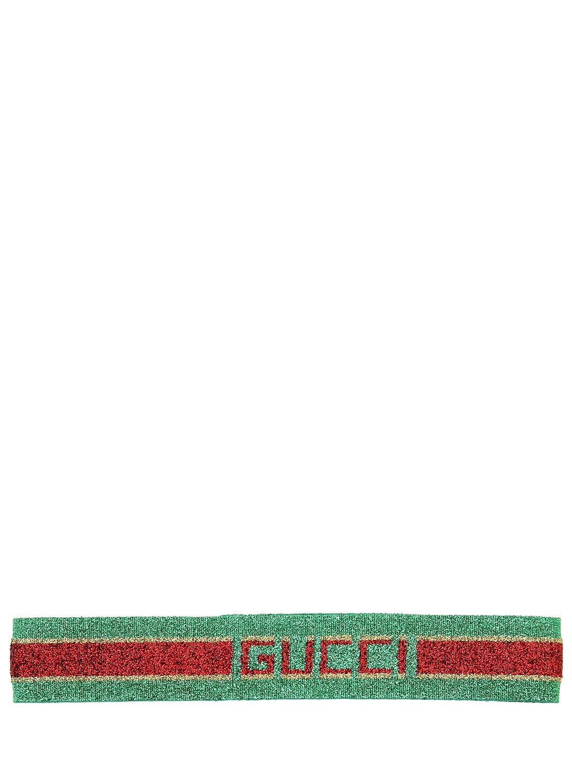 Gucci Kids' Logo Jacquard Lurex Headband In Green