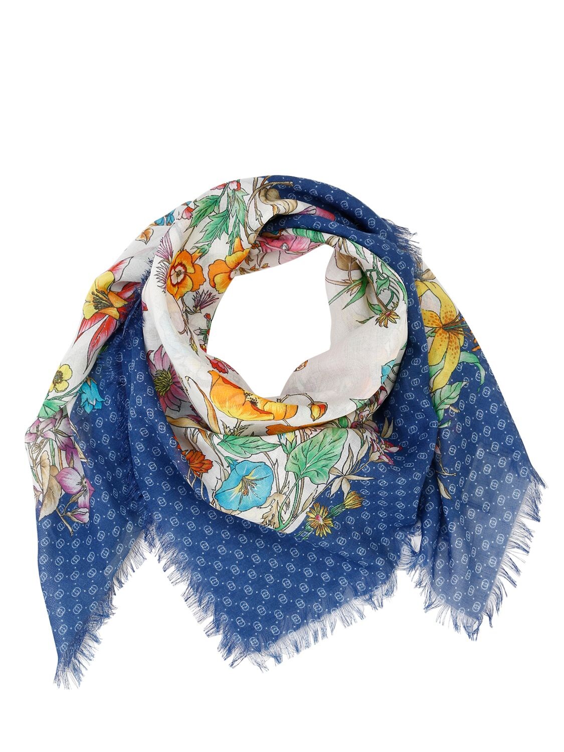 Gucci Kids' Floral Print Cotton Blend Modal Scarf In Ivory
