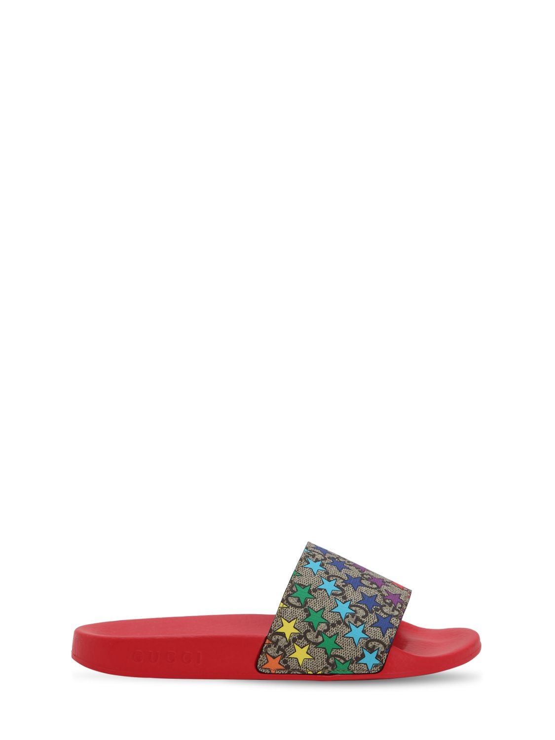 Gucci Kids' Logo Star Print Slide Sandals In Red