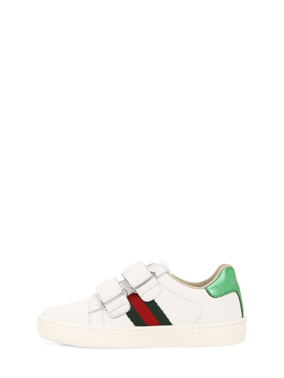 Shop Gucci Ace Leather Strap Sneaker W/ Web In White