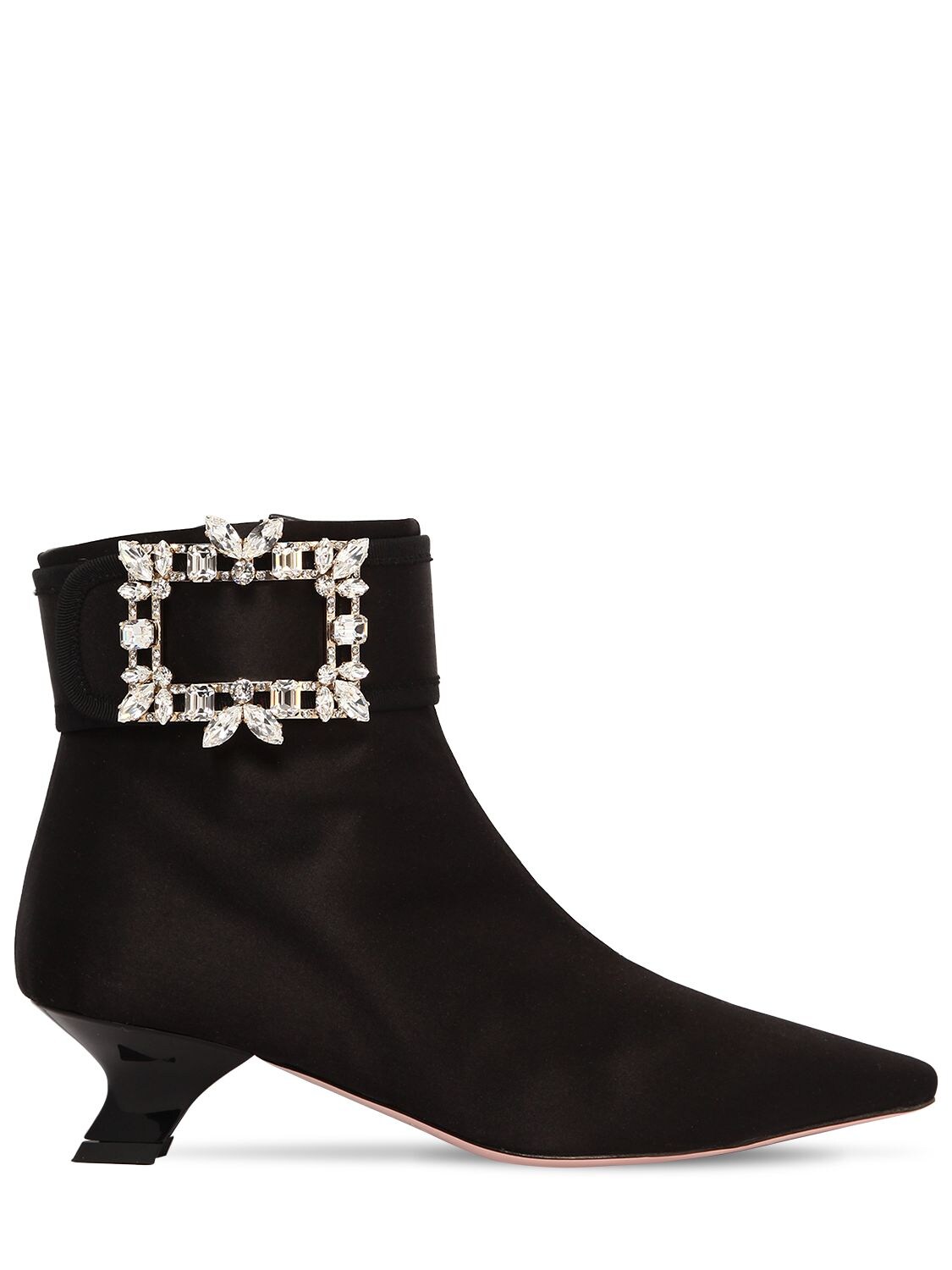 Roger Vivier 45mm Trianon Crystal Buckle Satin Boots In Black