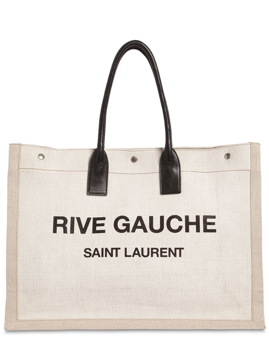 Saint Laurent Rive Gauche Linen & Leather Tote Bag In Beige,black ...