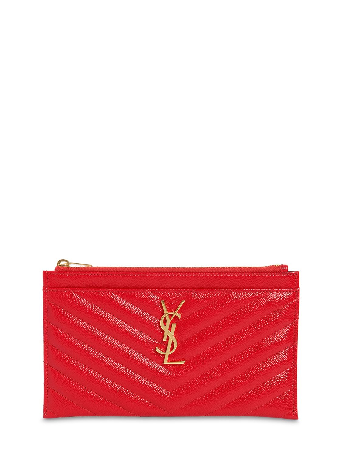 Saint Laurent Small Quilted Leather Clutch In Red