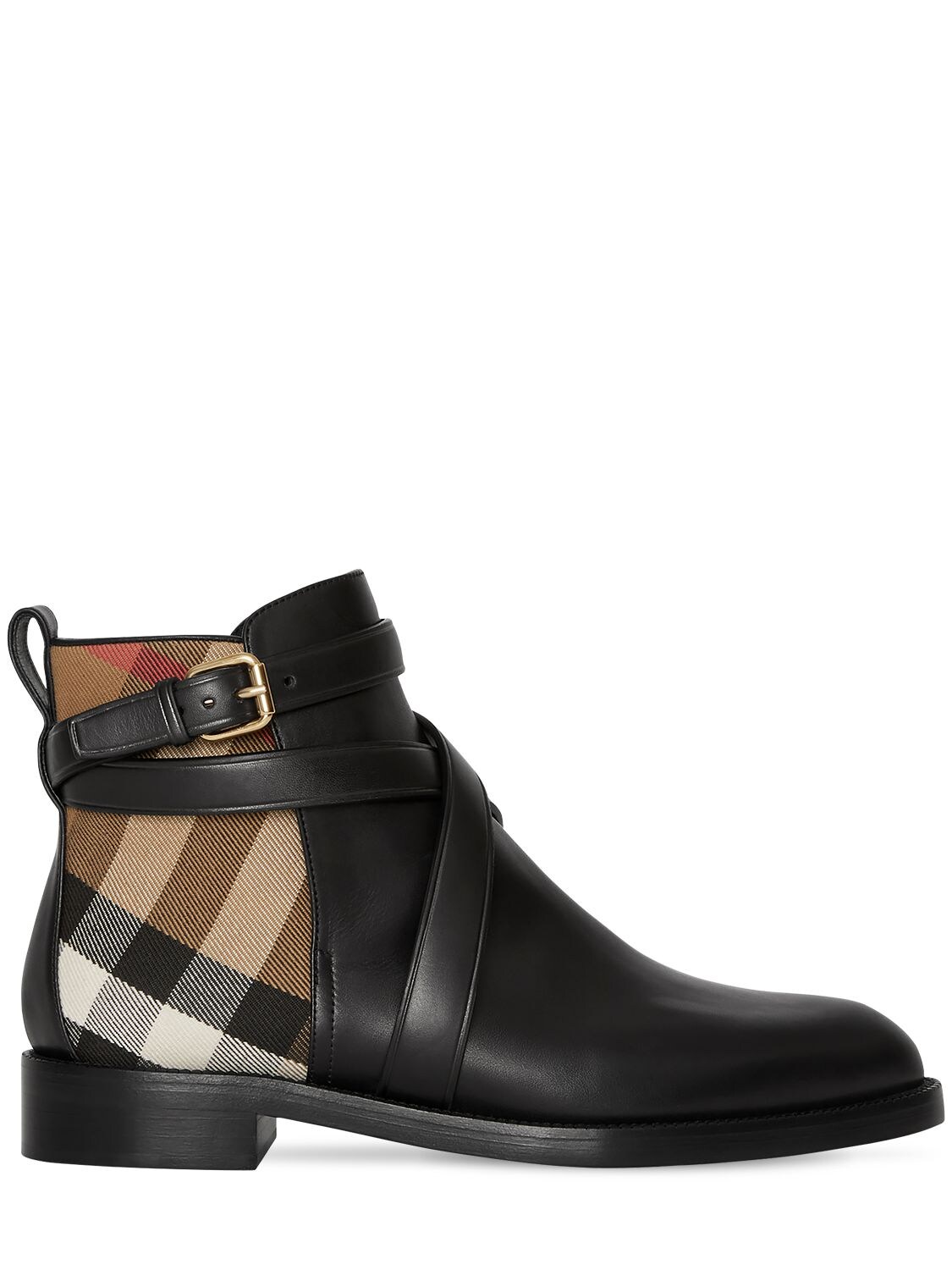 BURBERRY 20MM PRYLE LEATHER & CHECK BOOTS,69IG4S006-QTEXODK1