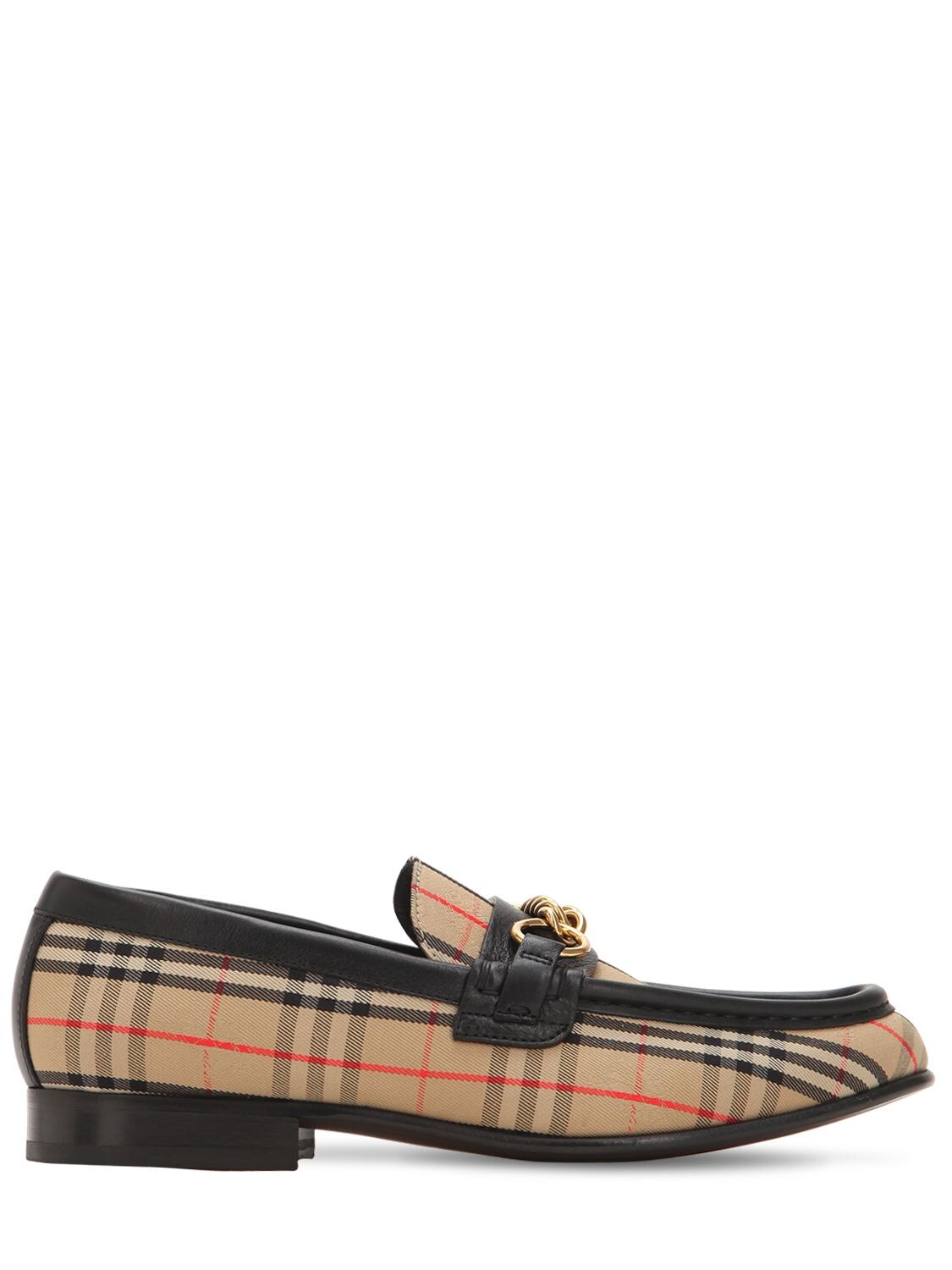 BURBERRY 10MM MOORLEY CHECK & LEATHER LOAFERS,69IG4S009-QTEXODK1