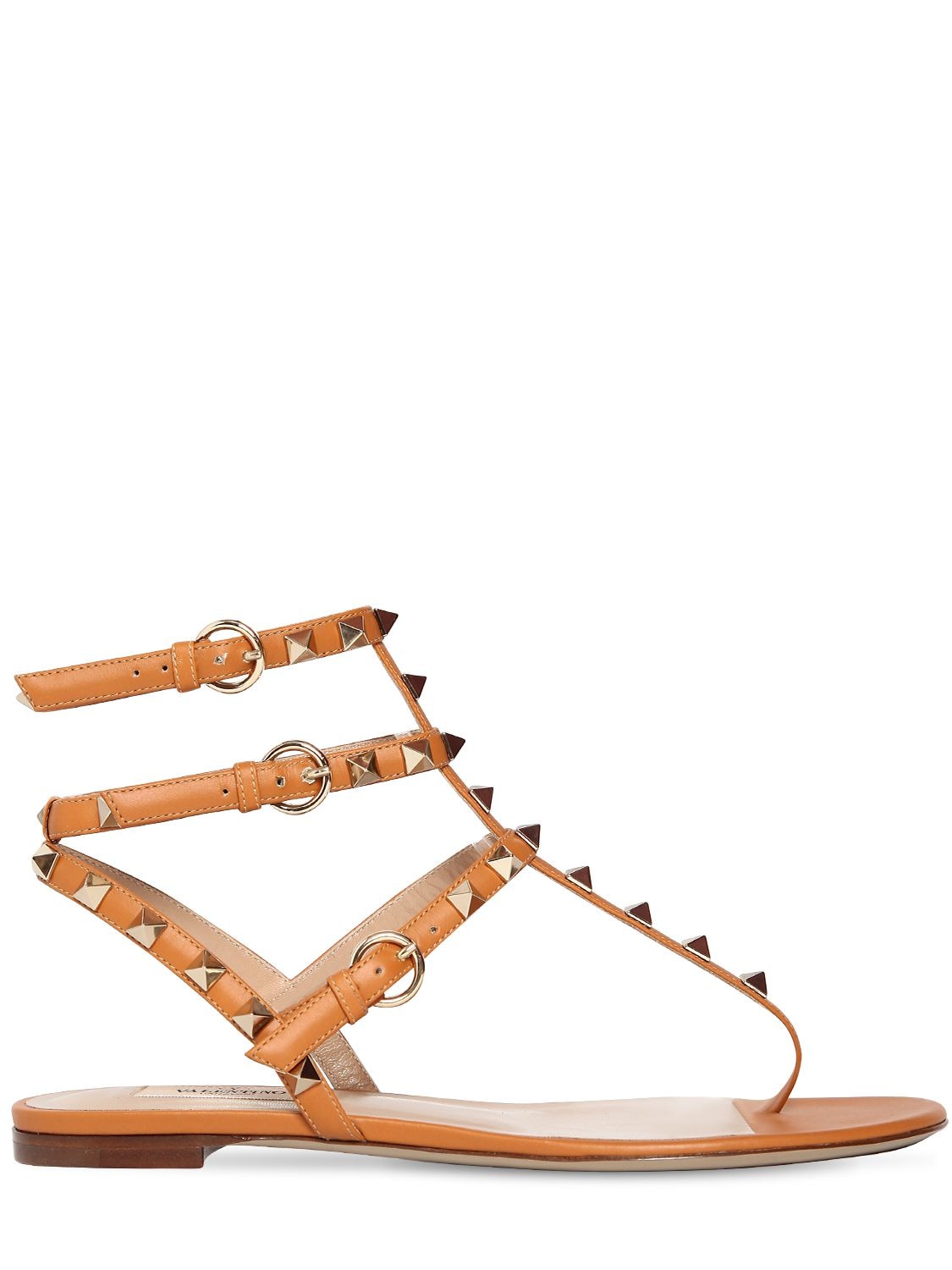 Valentino Garavani 10mm Rockstud Leather Sandals In Tan
