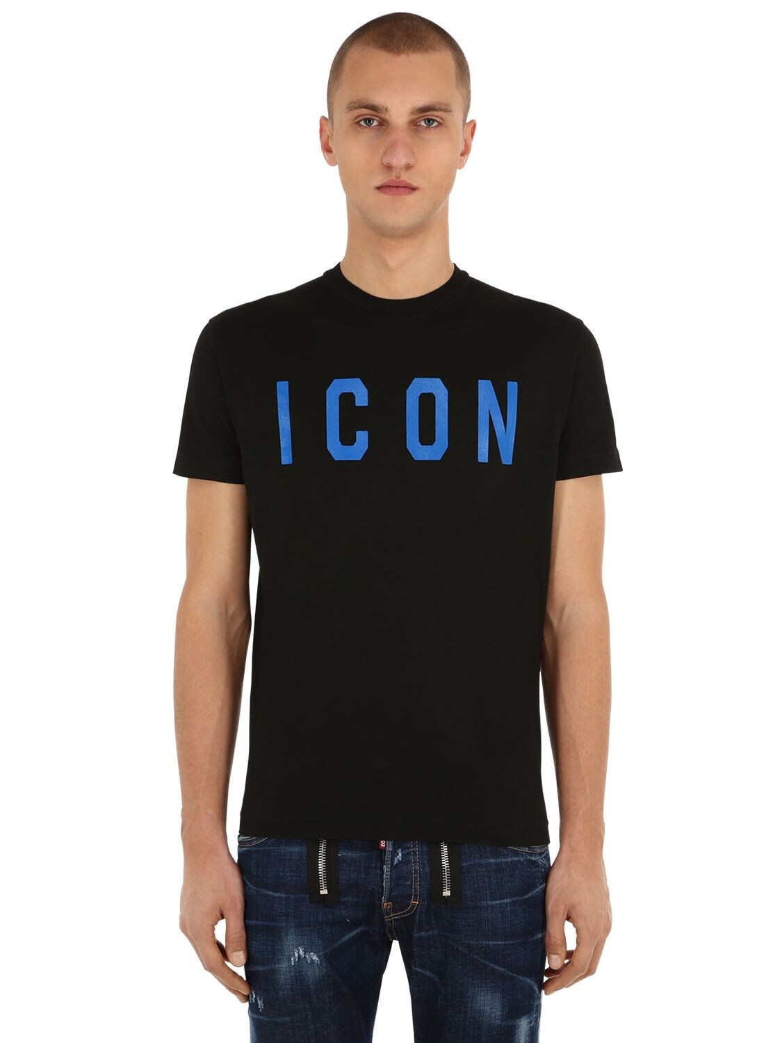 DSQUARED2 ICON PRINT COTTON JERSEY T-SHIRT,69IG7E043-OTC3WA2