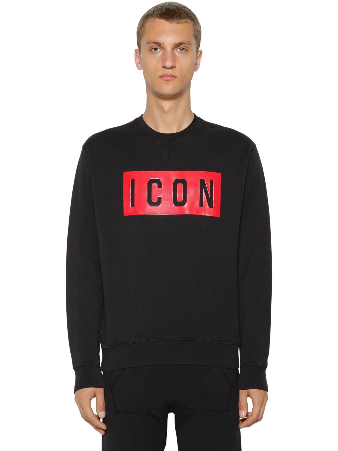 DSQUARED2 ICON PRINT COTTON JERSEY SWEATSHIRT,69IG7E054-OTAW0