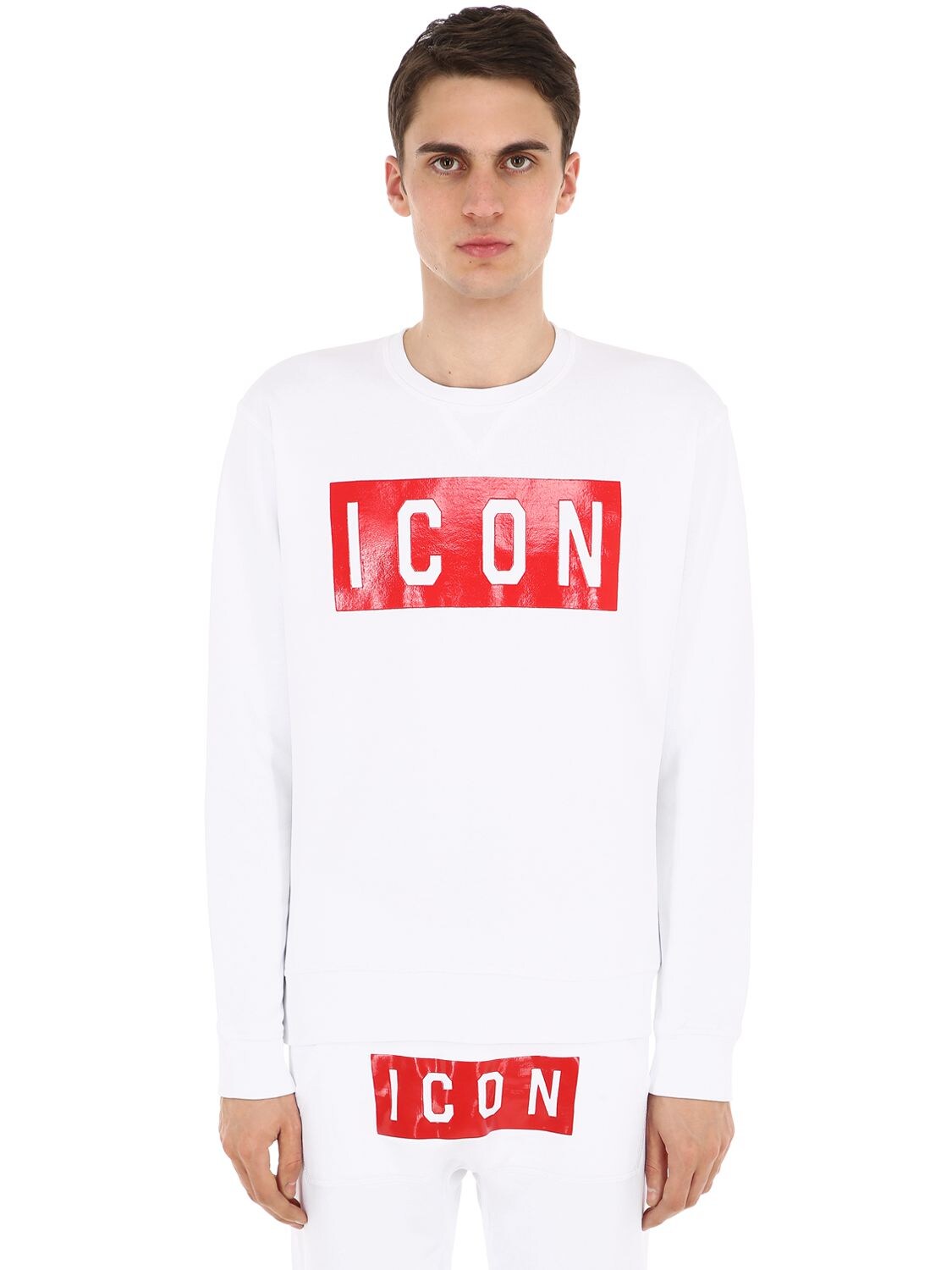 DSQUARED2 ICON PRINT COTTON JERSEY SWEATSHIRT,69IG7E054-MTAW0