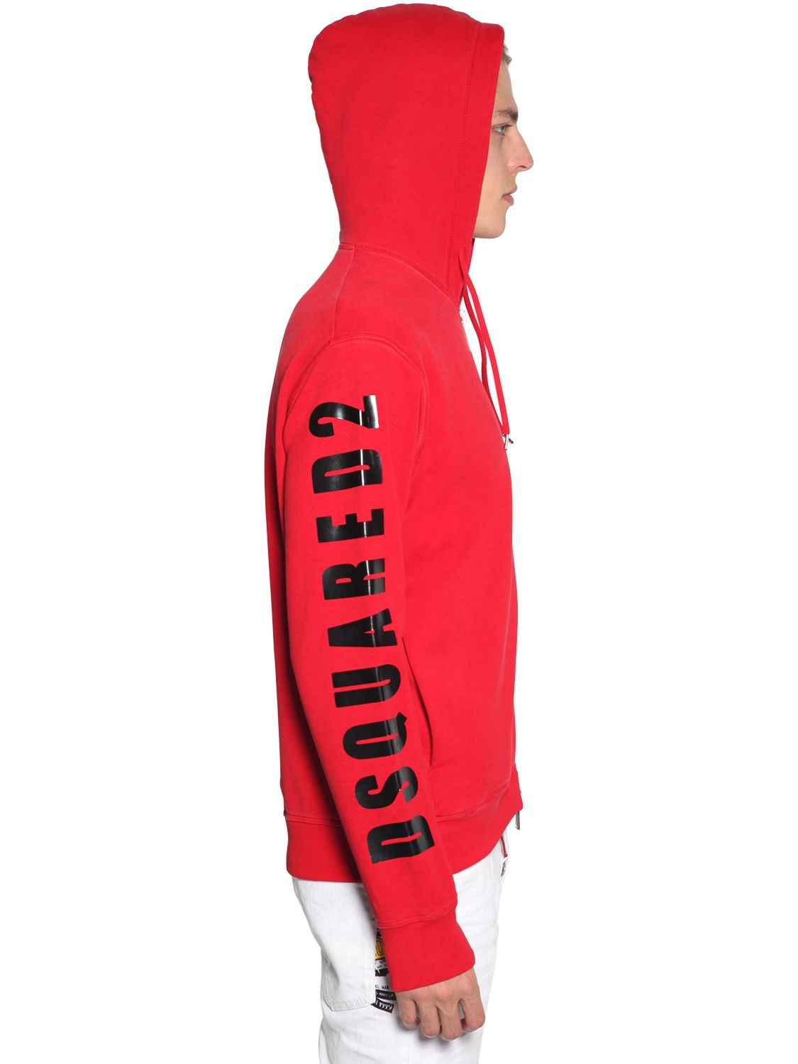 Dsquared2 Logo Print Zip-up Cotton Jersey Hoodie In Red