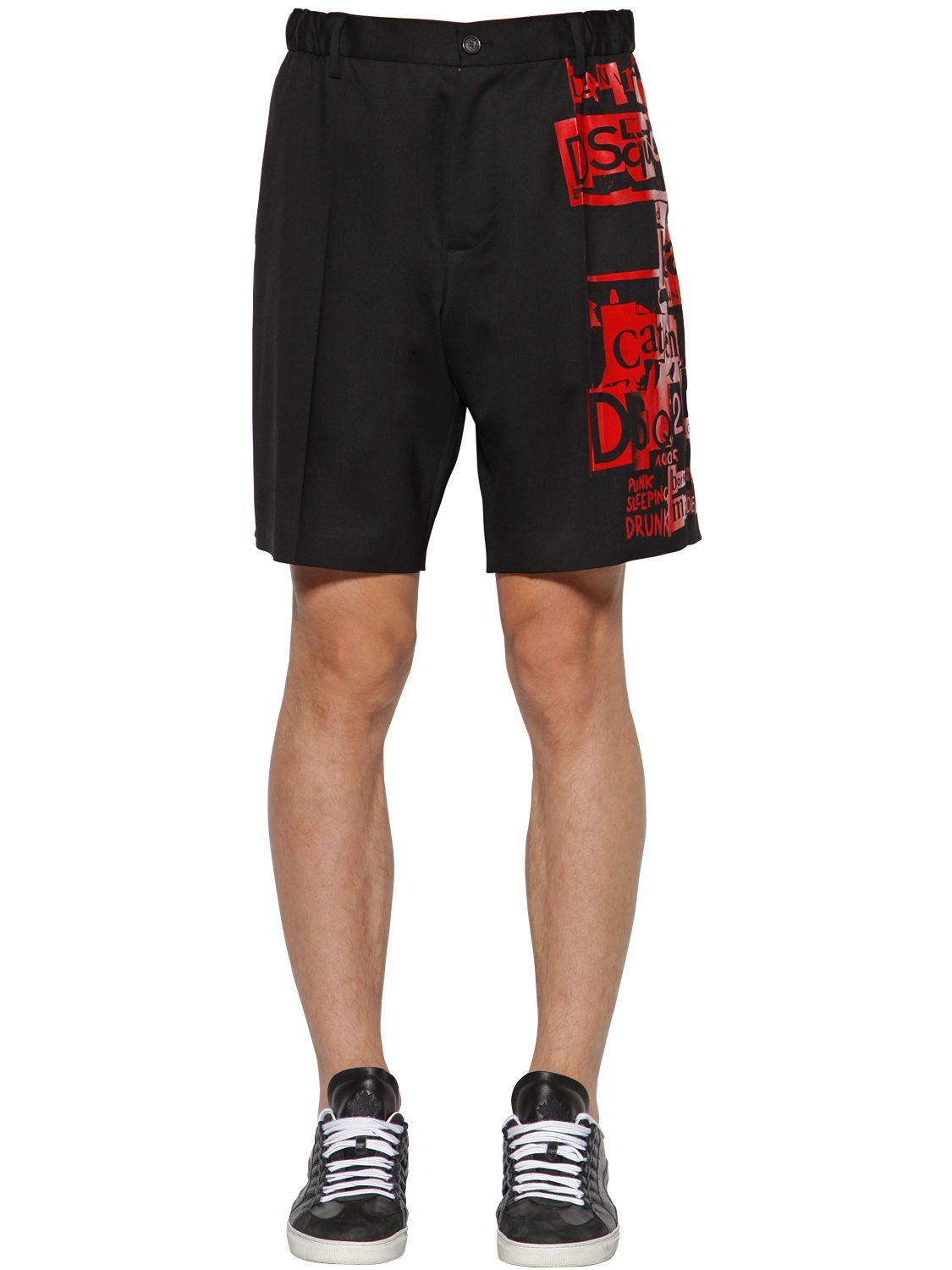 Dsquared2 Printed Stretch Wool Boxer Shorts In Black,red