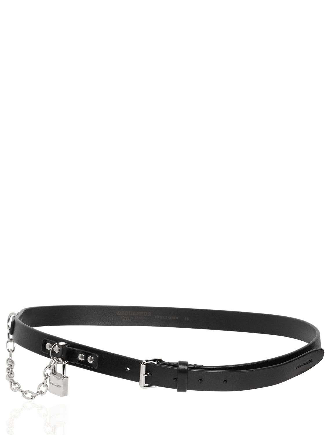 Dsquared2 25mm Leather Belt W/ Lock In Black,silver