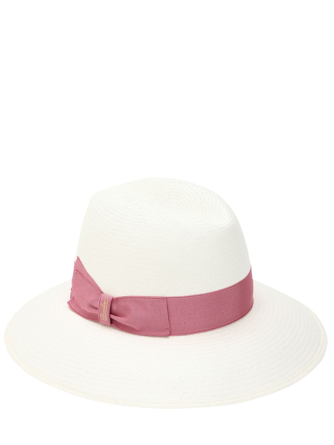 Borsalino Claudette Panama Fine Straw Hat In Natural,pink