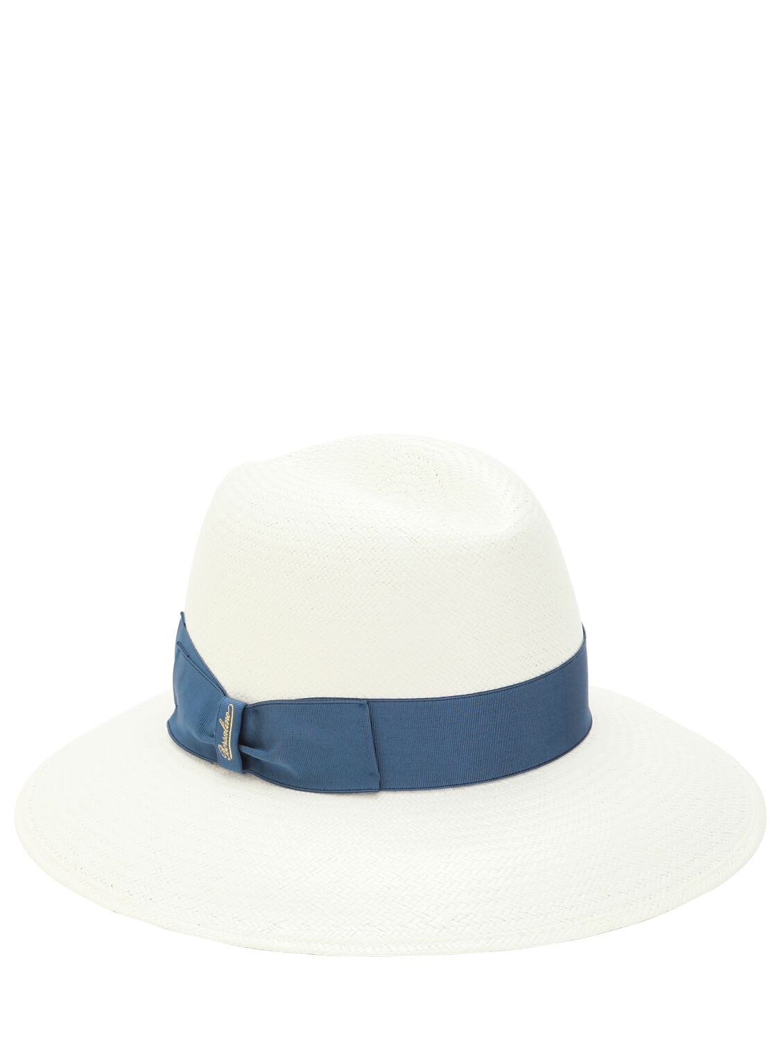 Borsalino Claudette Panama Fine Straw Hat In Natural,blue
