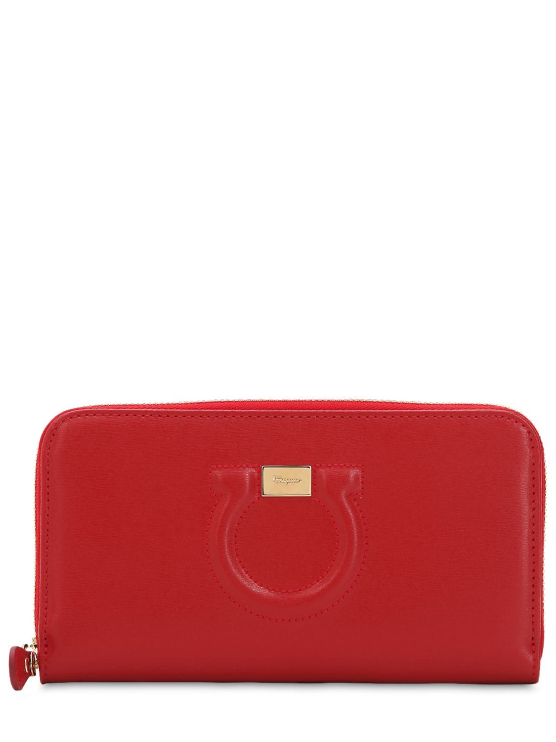 Ferragamo Gancino City Leather Classic Zip Wallet In Red
