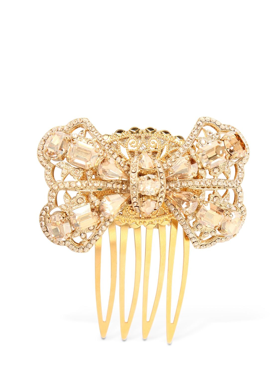 Dolce & Gabbana Crystal Bow Hair Comb In Gold