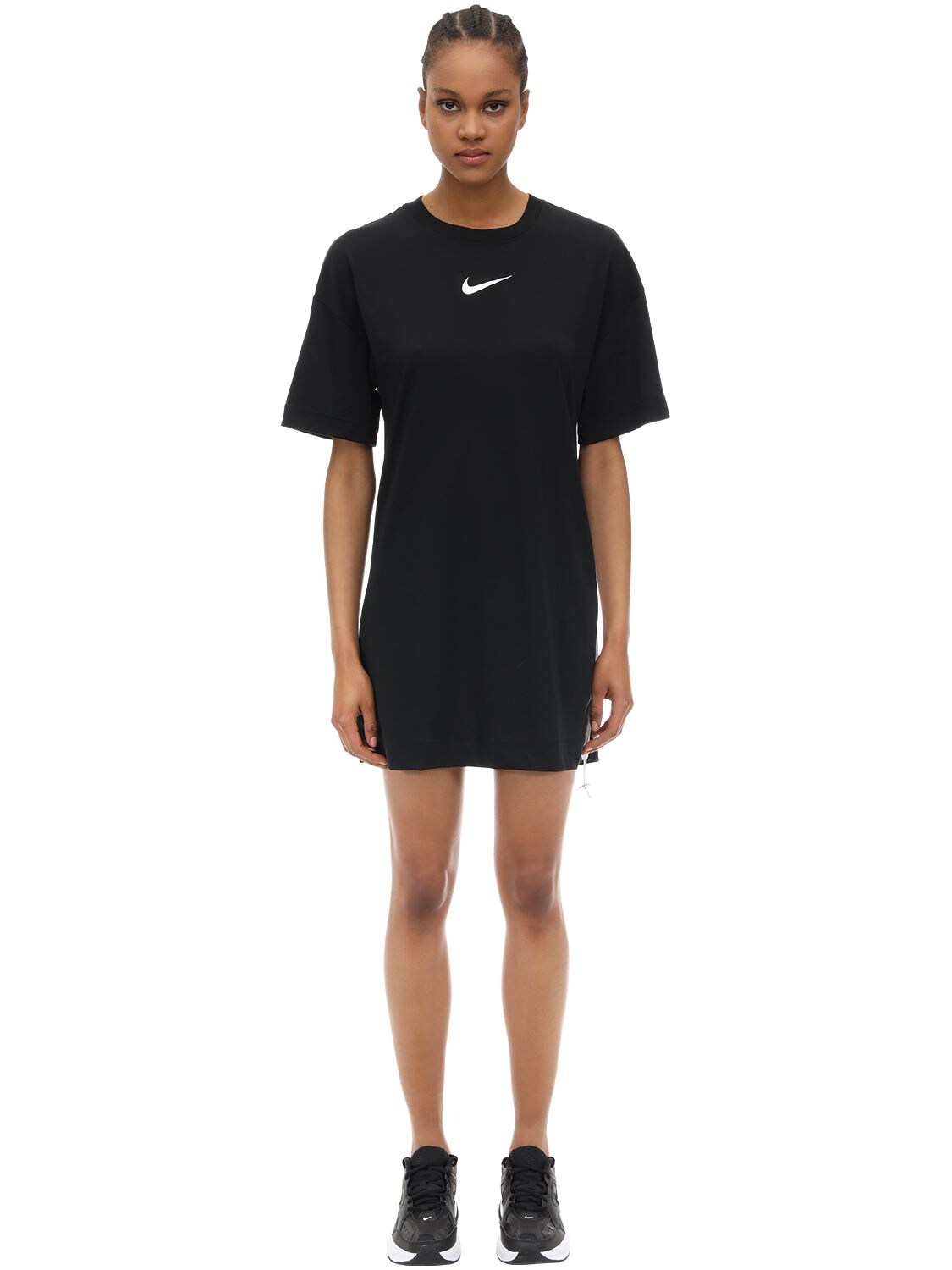 Nike Cotton Blend Jersey Dress In Black