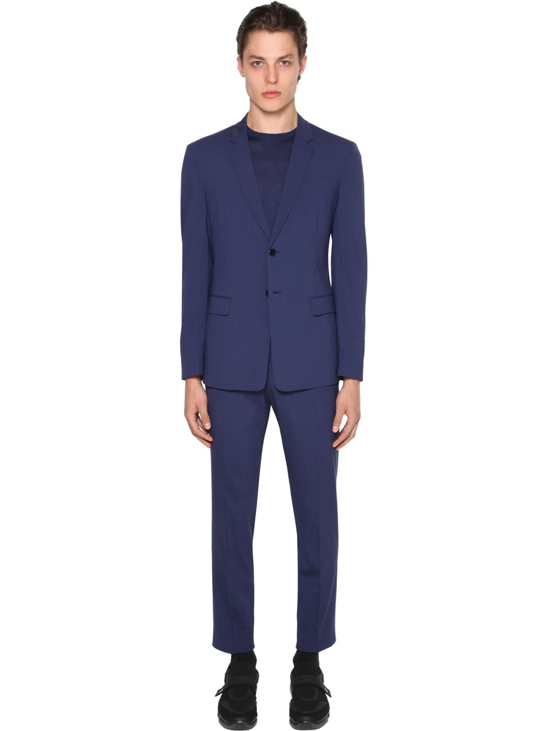 Prada Deconstructive Bi-stretch Wool Suit In Baltic Blue