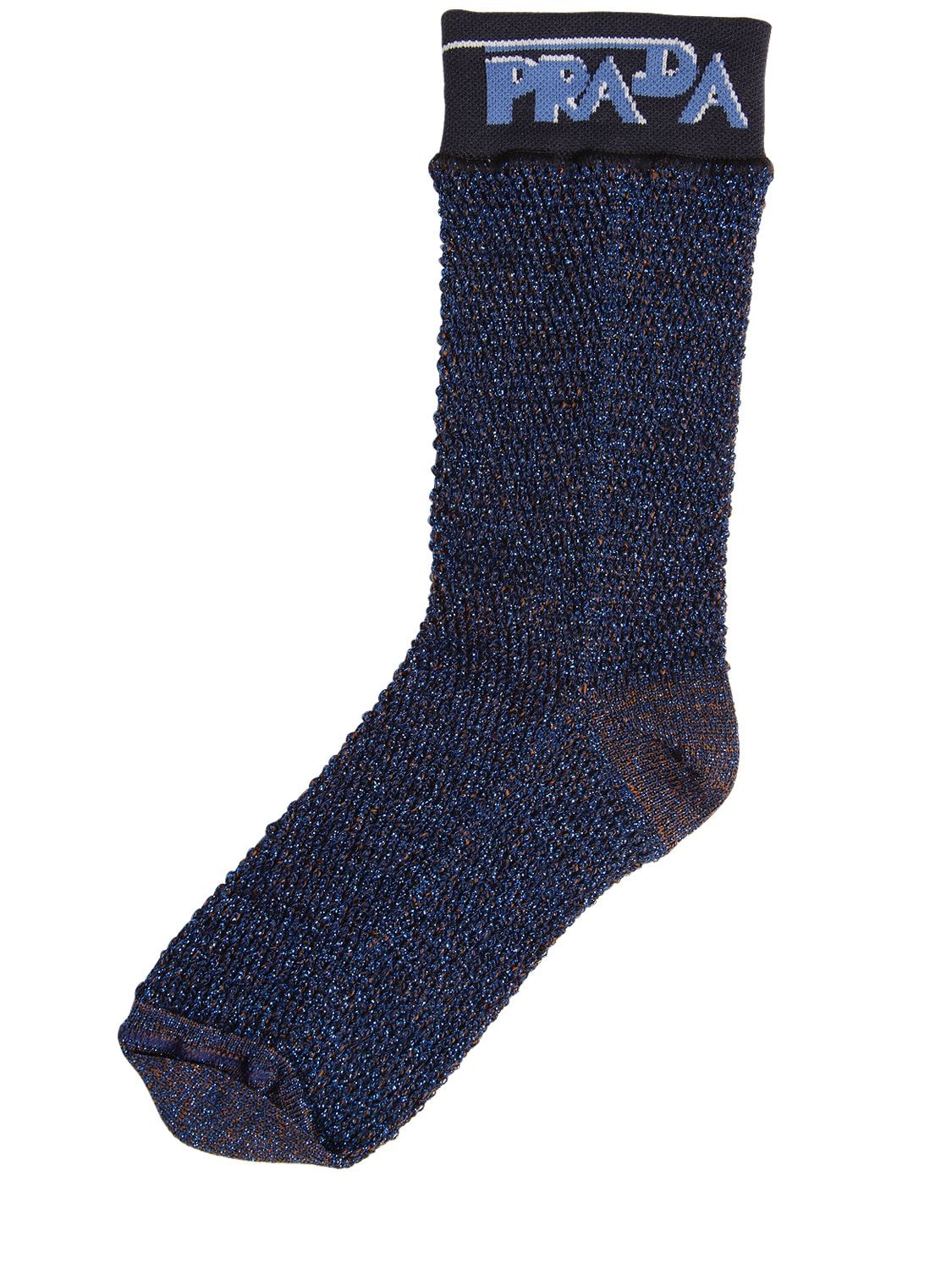 Prada Cotton Blend Lurex Net Socks In Blue