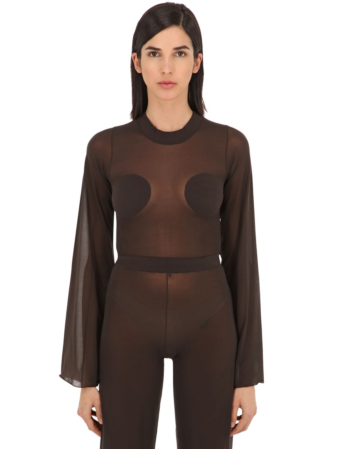 Courrèges Gerbe Sheer Stretch Top In Brown