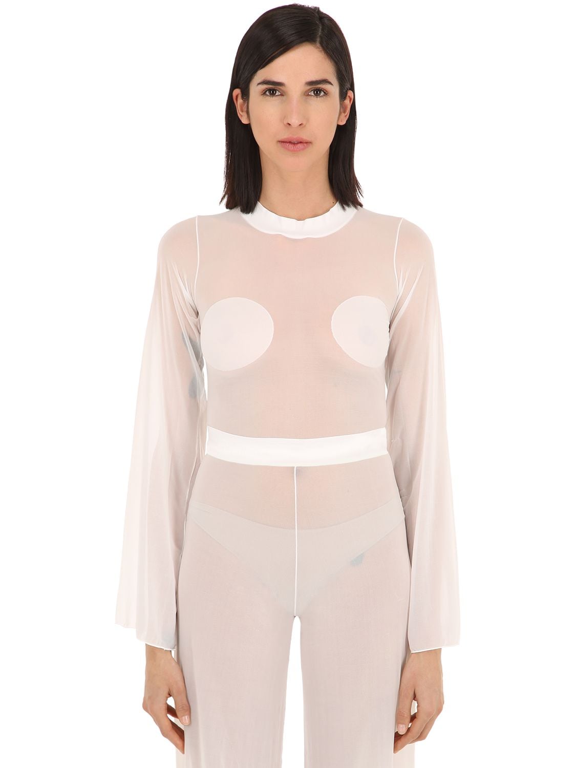 Courrèges Gerbe Sheer Stretch Top In White