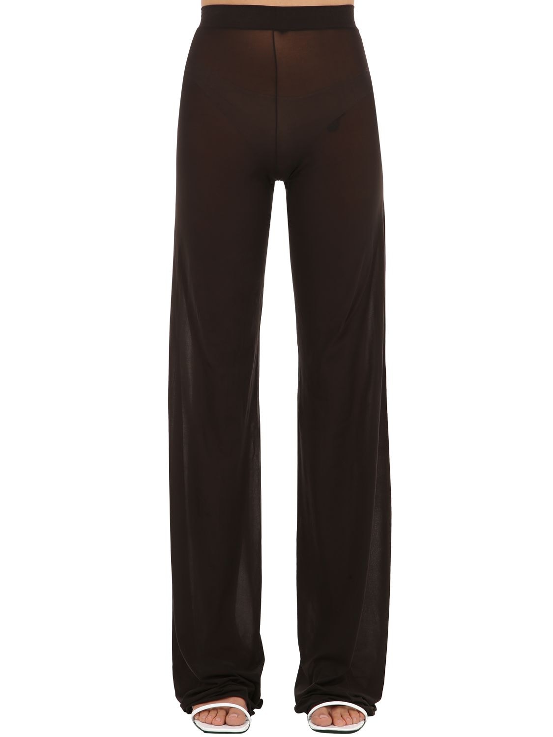 Courrèges Gerbe Sheer Stretch Flared Pants In Brown