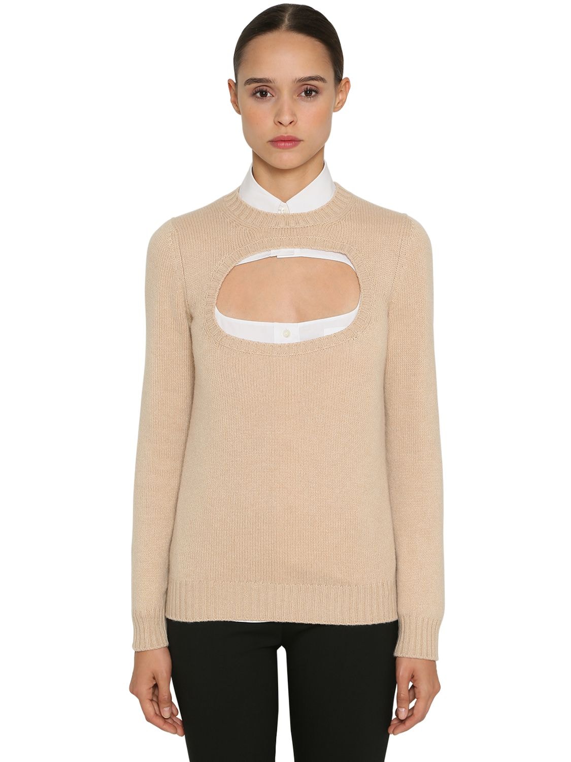 Prada Cut Out Cashmere Sweater In Albino | ModeSens