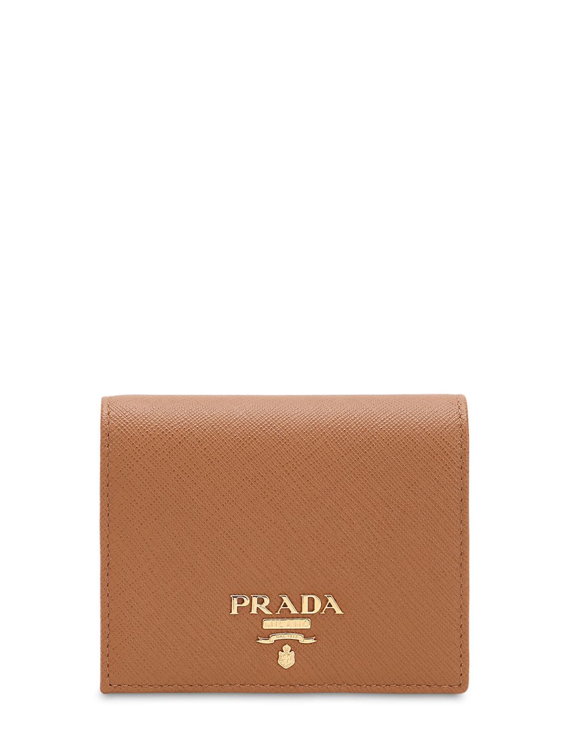 Prada Small Leather Wallet In Caramel