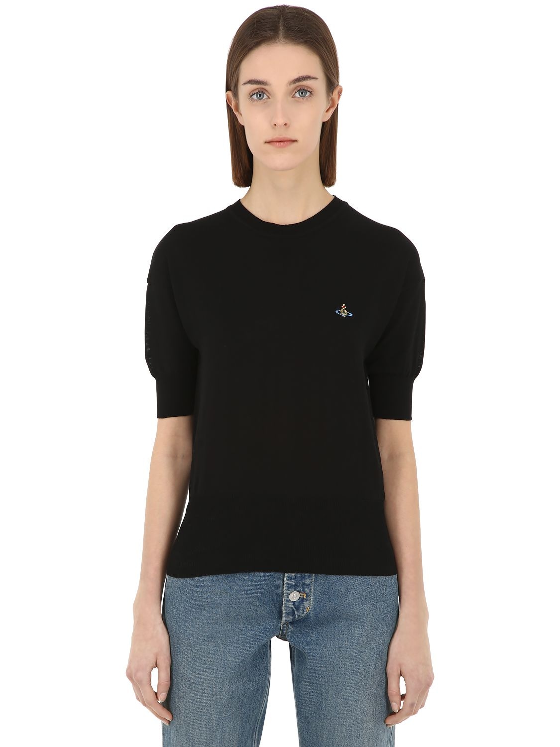 Vivienne Westwood Cotton Knit S/s Sweater In Black | ModeSens